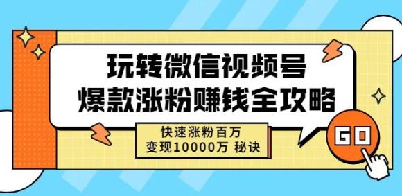玩转微信视频号爆款涨粉赚钱全攻略，快速涨粉百万变现万元秘诀-91搞钱