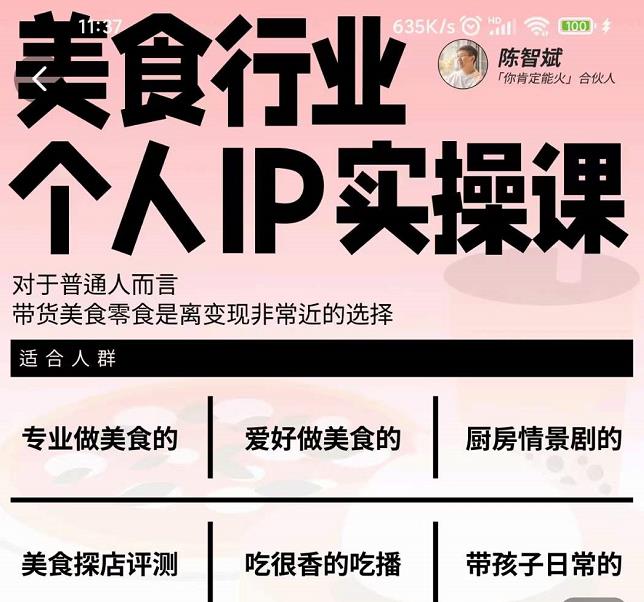 美食行业个人IP实操课，对于普通人而言，带货美食零食是离变现非常近的选择-91搞钱