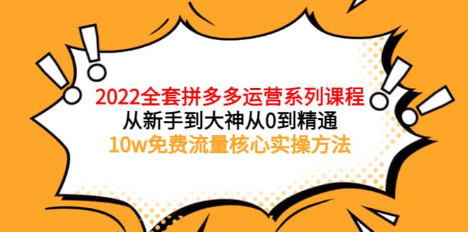 2022全套拼多多运营课程,从新手到大神从0到精通,10w免费流量核心实操方法-91搞钱