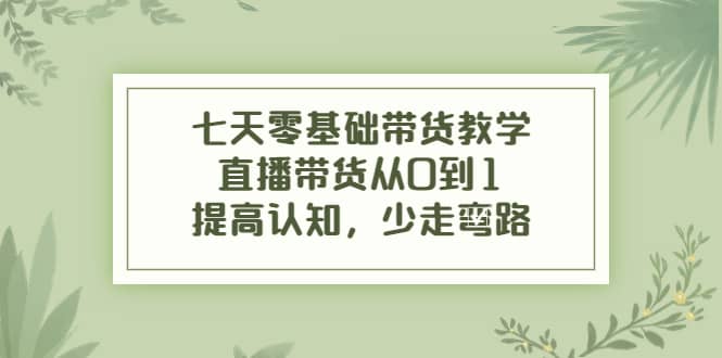 七天零基础带货教学,直播带货从0到1,提高认知,少走弯路-91搞钱