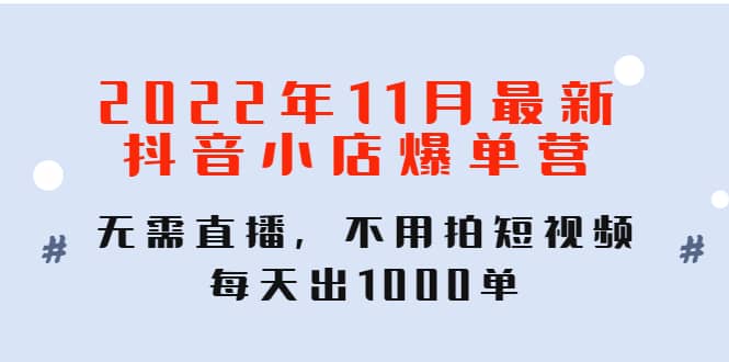 2022年11月最新抖音小店爆单训练营:无需直播,不用拍短视频,每天出1000单-91搞钱
