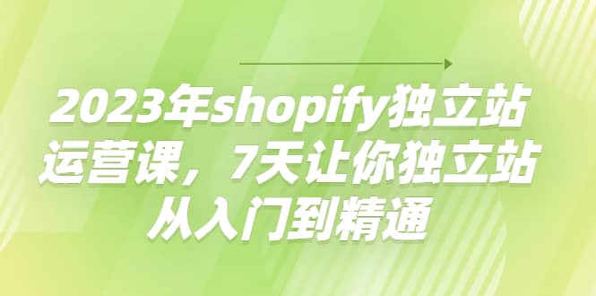 2023年shopify独立站运营课，7天让你独立站从入门到精通-91搞钱