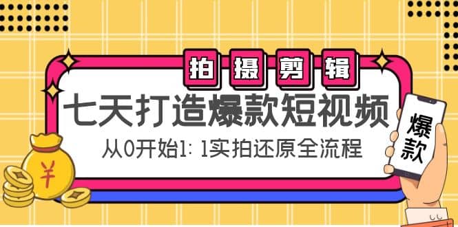 七天打造爆款短视频:拍摄+剪辑实操,从0开始1:1实拍还原实操全流程-91搞钱