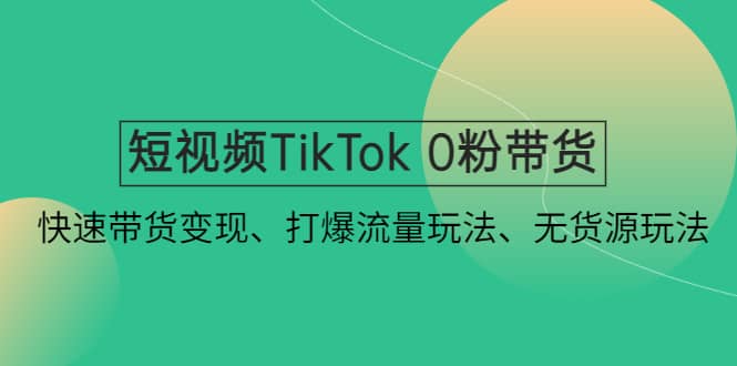 短视频TikTok 0粉带货:快速带货变现、打爆流量玩法、无货源玩法-91搞钱