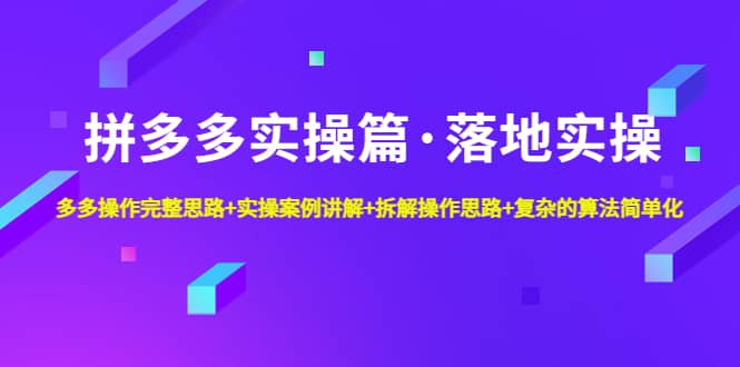 拼多多实操篇·落地实操 完整思路+实操案例+拆解操作思路+复杂的算法简单化-91搞钱