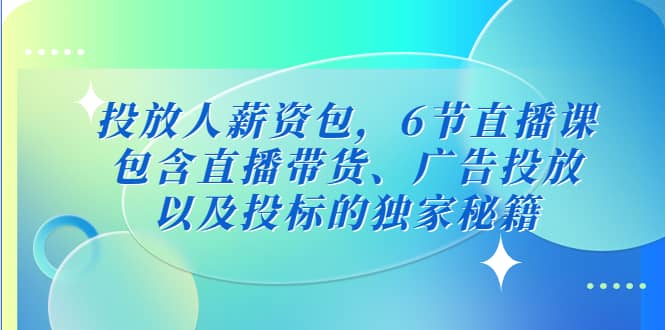 投放人薪资包,6节直播课,包含直播带货、广告投放、以及投标的独家秘籍-91搞钱