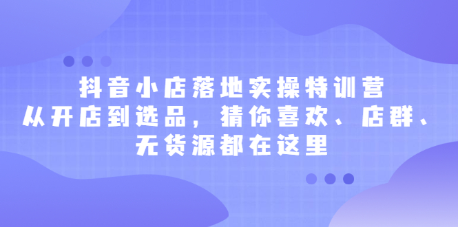 抖音小店落地实操特训营,从开店到选品,猜你喜欢、店群、无货源都在这里-91搞钱