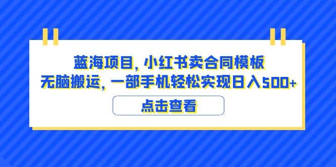 蓝海项目 小红书卖合同模板 无脑搬运 一部手机日入500+（教程+4000份模板）-91搞钱