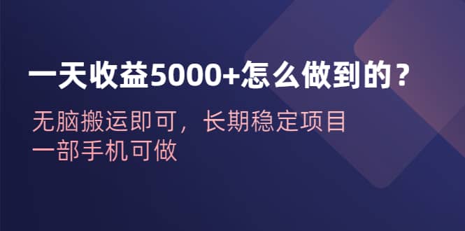 一天收益5000+怎么做到的？无脑搬运即可，长期稳定项目，一部手机可做-91搞钱
