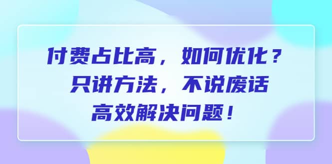 付费 占比高,如何优化?只讲方法,不说废话,高效解决问题-91搞钱