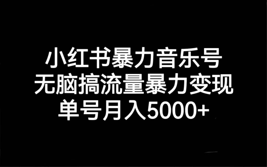 小红书暴力音乐号,无脑搞流量暴力变现,单号月入5000+-91搞钱