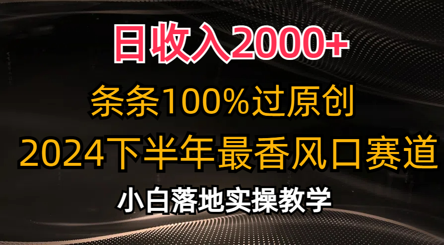 2024下半年最香风口赛道，小白轻松上手，日收入2000+，条条100%过原创-91搞钱