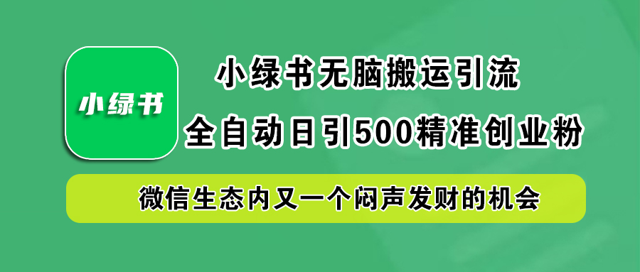 小绿书小白无脑搬运引流,全自动日引500精准创业粉,微信生态内又一个闷声发财的机会-91搞钱