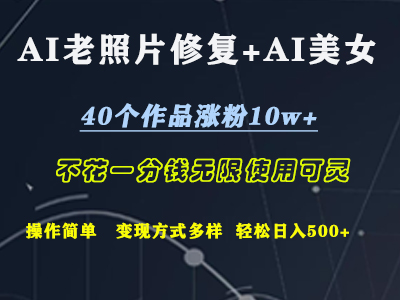 AI老照片修复+AI美女玩发  40个作品涨粉10w+  不花一分钱使用可灵  操作简单  变现方式多样话   轻松日去500+-91搞钱