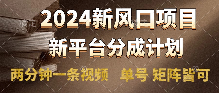 2024风口项目，新平台分成计划，两分钟一条视频，单号轻松上手月入9000+-91搞钱