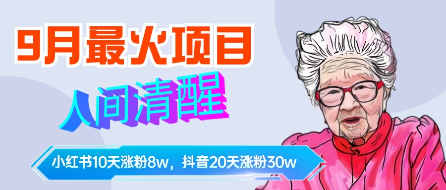 9月最火项目，人间清醒柒奶奶，10天小红薯涨粉8w+，单篇笔记报价1400.-91搞钱