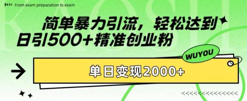 简单暴力引流轻松达到日引500+精准创业粉,单日变现2k【揭秘】-91搞钱