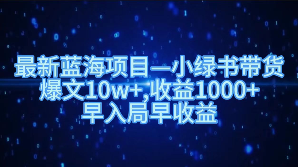 最新蓝海项目小绿书带货，爆文10w＋，收益1000＋，早入局早获益！！-91搞钱