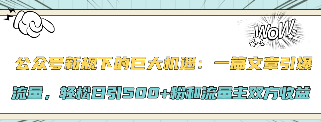 公众号新规下的巨大机遇：轻松日引500+粉和流量主双方收益，一篇文章引爆流量-91搞钱