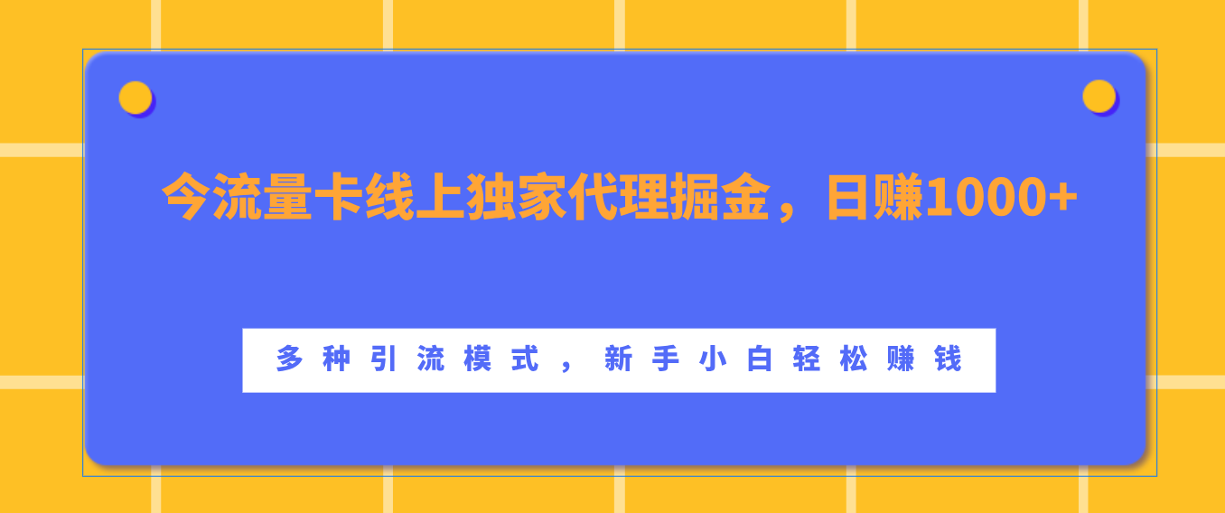 流量卡线上独家代理掘金，日赚1000+ ，多种引流模式，新手小白轻松赚钱-91搞钱