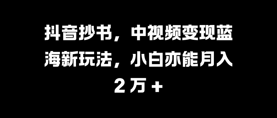 抖音抄书，中视频变现蓝海新玩法，小白亦能月入 2 万 +-91搞钱