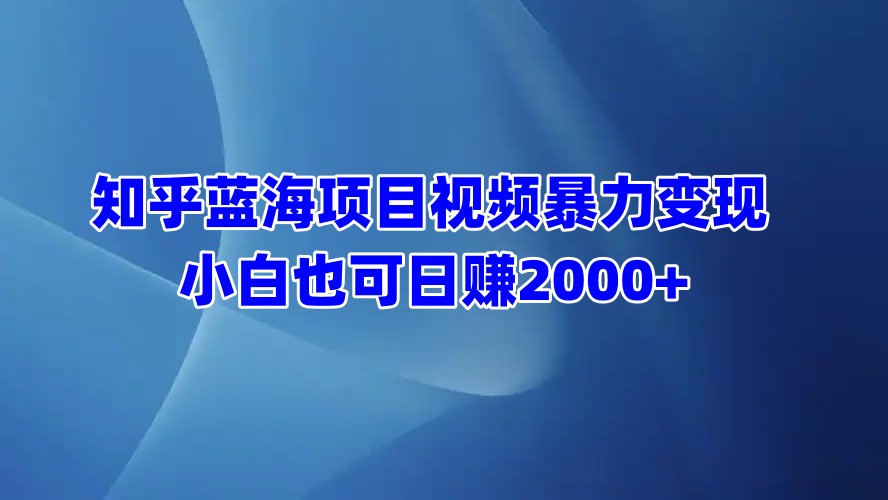 知乎蓝海项目视频暴力变现  小白也可日赚2000+-91搞钱