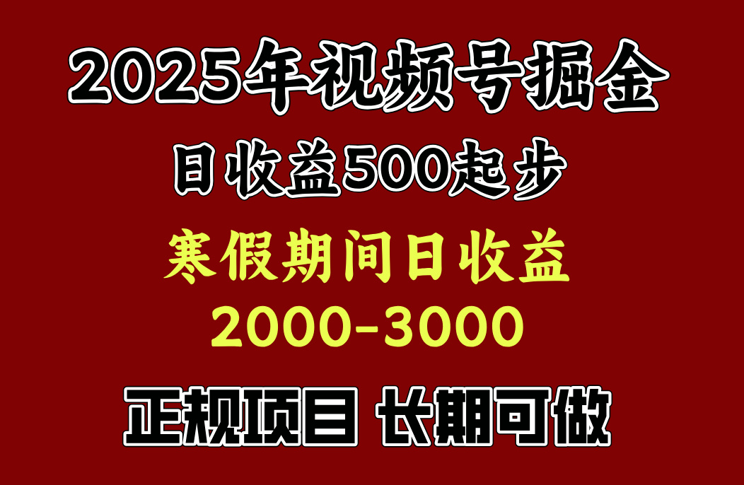 最新视频号项目，单账号日收益500起步，寒假期间日收益2000-3000左右，-91搞钱
