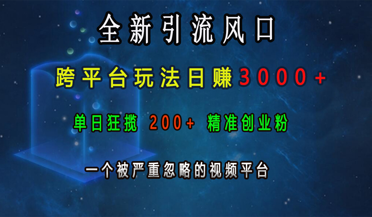 全新引流风口，跨平台玩法日赚3000+，单日狂揽200+精准创业粉，一个被严重忽略的视频平台-91搞钱