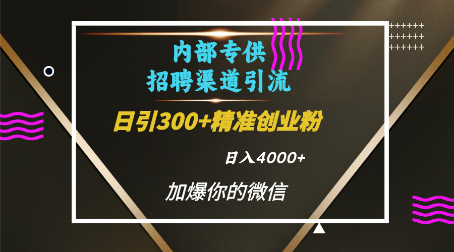 内部招聘引流技术，很实用的引流方法，流量巨大小白轻松上手日引300+精准创业粉，单日可变现4000+-91搞钱