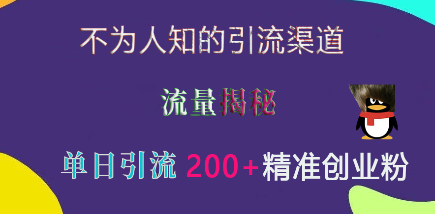 不为人知的引流渠道,流量揭秘,实测单日引流200+精准创业粉-91搞钱