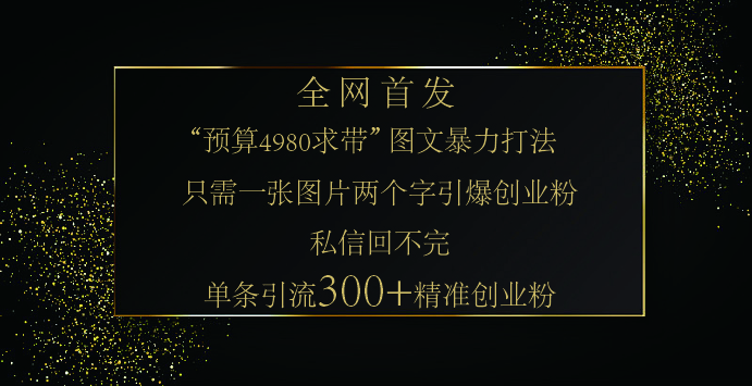 小红书,“预算 4980 带我飞” 的神奇图片引流法,堪称涨粉核武器!只需一张图,就能单条笔记凭借此方法,轻松引流 300 + 精准创业粉!-91搞钱