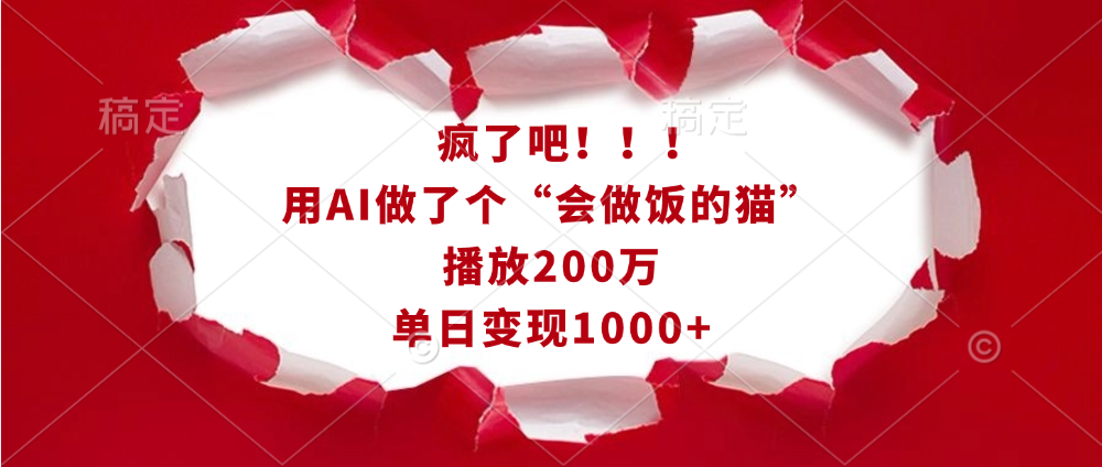 疯了吧！！！用AI做了个“会做饭的猫”，播放200万，单日变现1000+-91搞钱
