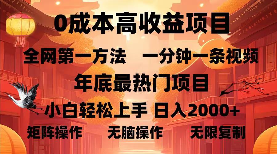 0成本高收益蓝海项目,一分钟一条视频,年底最热项目,小白轻松日入2000+-91搞钱