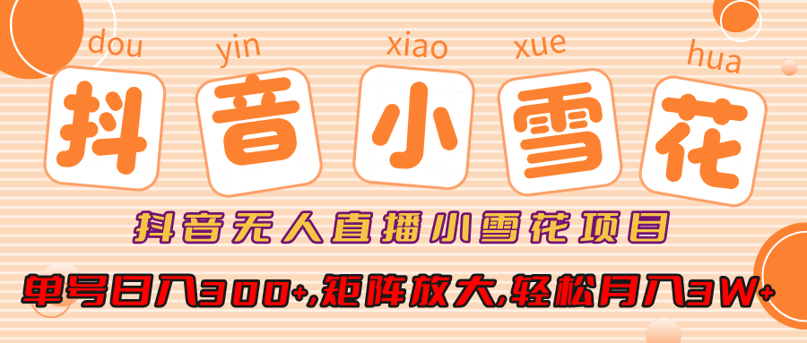 小雪花项目，抖音无人直播，单号日入300+,矩阵放大,轻松月入3W+-91搞钱