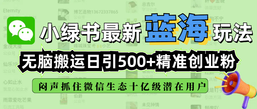 小绿书最新蓝海玩法，无脑搬运日引500+精准创业粉，闷声抓住微信生态十亿级潜在用户-91搞钱