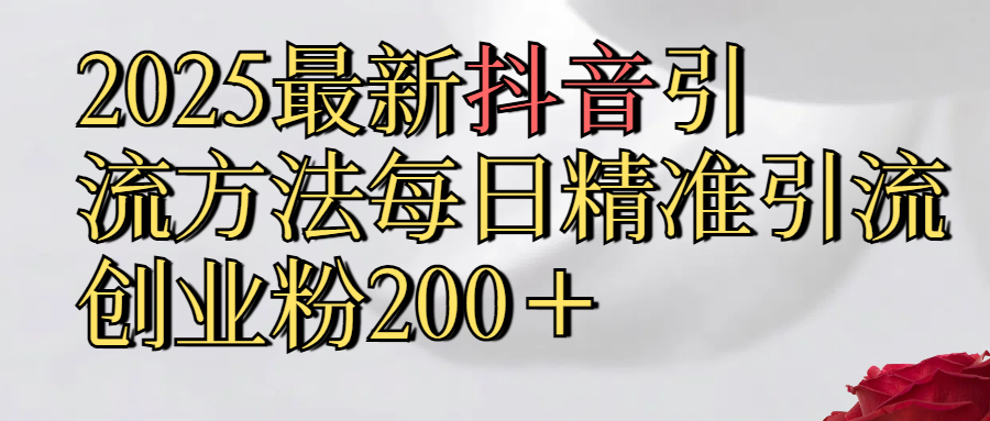 2025最新,抖音引流,方法每日精准引流创业粉300+-91搞钱