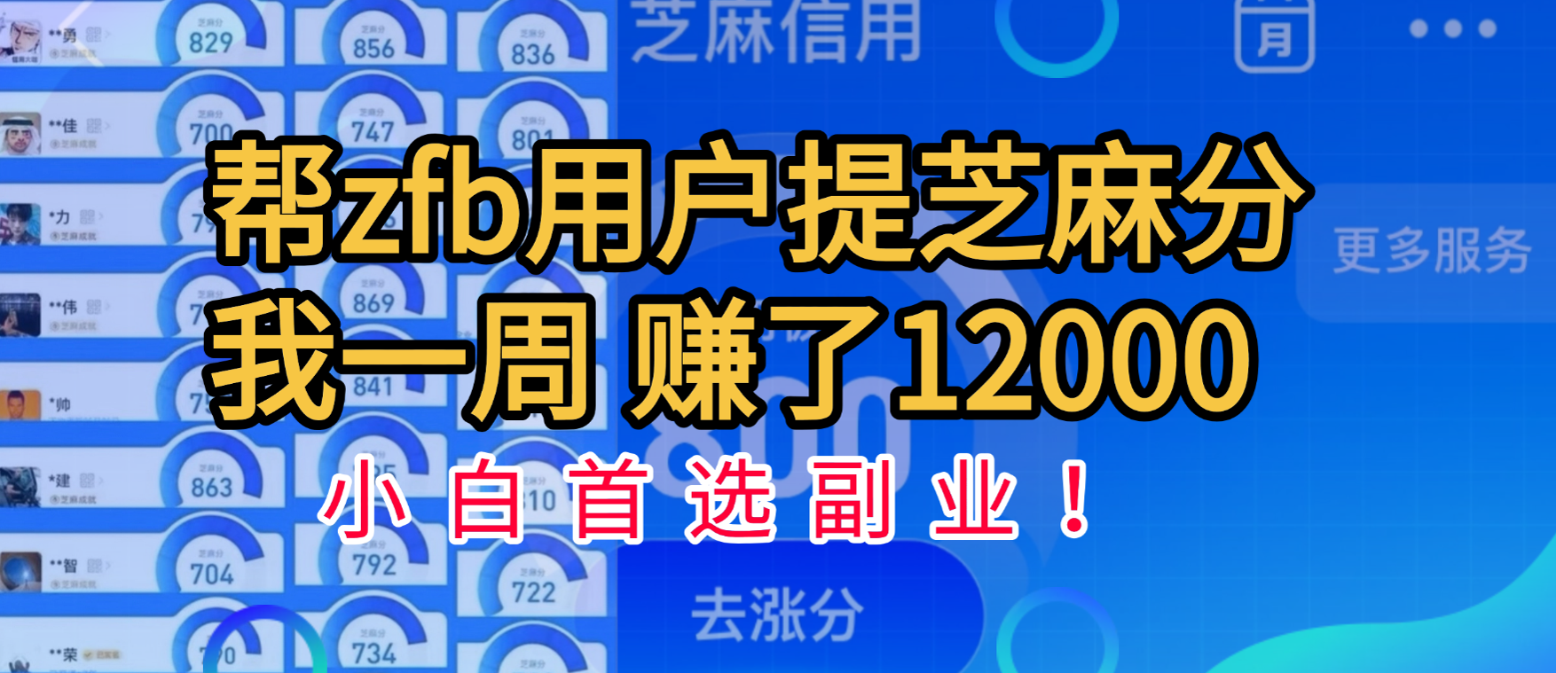 帮支付宝用户提升芝麻分,一周赚了一万二!小白首选副业!-91搞钱