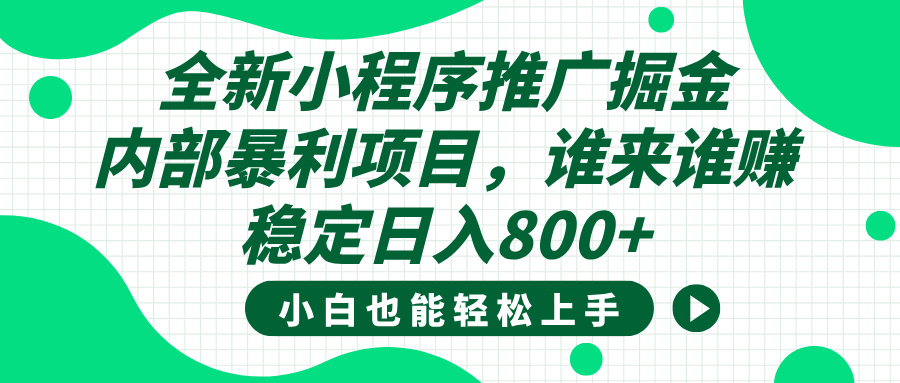 全新小程序推广掘金，内部暴利项目，小白轻松上手，稳定日入800+-91搞钱