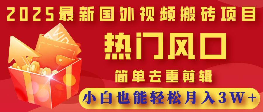 2025最新国外视频搬砖项目，热门风口，简单去重剪辑，小白也能轻松月入3W+-91搞钱