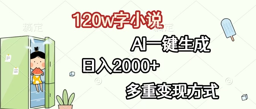 120w字小说，AI一键生成，日入2000+，多重变现方式-91搞钱
