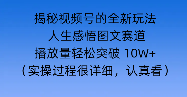揭秘视频号的全新玩法 —— 人生感悟图文赛道-91搞钱