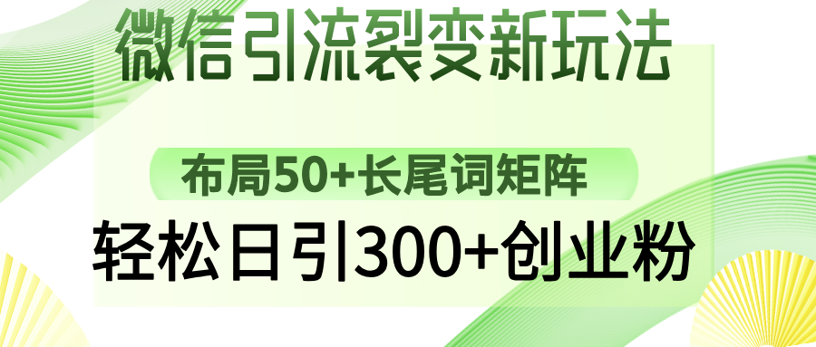 微信引流裂变新玩法：布局50+长尾词矩阵，轻松日引300+创业粉-91搞钱