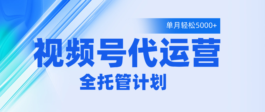 视频号代运营2.0，全程托管招募，单月轻松变现5000+-91搞钱