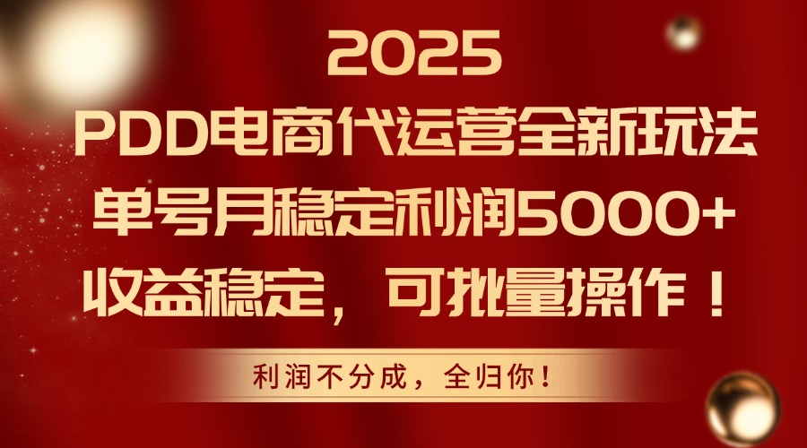 2025 PDD电商代运营全新玩法，单号月稳定利润5000+，收益稳定，可批量操作！-91搞钱