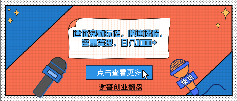 迷你宠物玩法，快速涨粉，多重变现，日入1000+-91搞钱