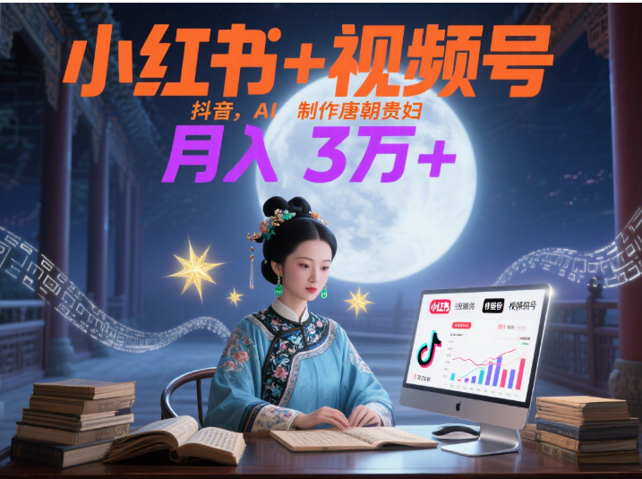 小红书+视频号+抖音,AI轻松制作唐朝贵妇IP,毒鸡汤、励志、减肥瘦身、养生赛道轻松切入,每天30分钟,轻松产出N条,月入3万+ -91搞钱