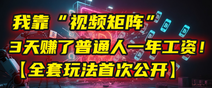 我靠“视频矩阵”,3天赚了普通人一年工资!【全套玩法首次公开】-91搞钱