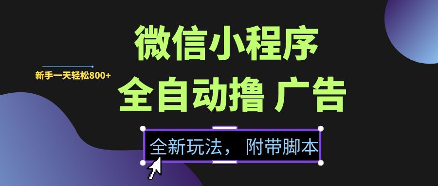 微信小程序挂机撸广告，全新玩法，新手一天轻松800+【附带脚本】-91搞钱