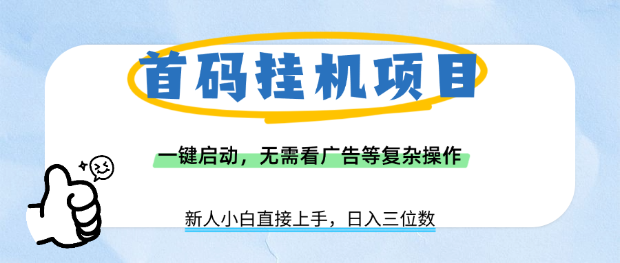 首码挂机项目,一键启动,无需看广告等复杂操作,新手小白日入三位数-91搞钱