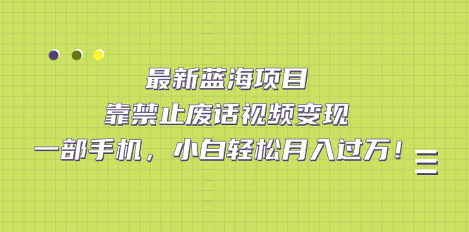 最新蓝海项目,靠禁止废话视频变现,一部手机,小白轻松月入过万!-91搞钱
